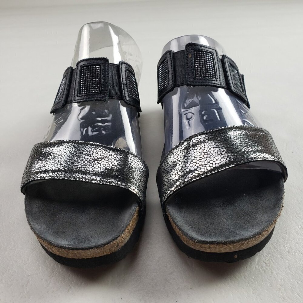 Naot Emma Slide Wedge Sandal Womens 7 EU 38 Black Silver Leather Slip On Strappy - Picture 4 of 11